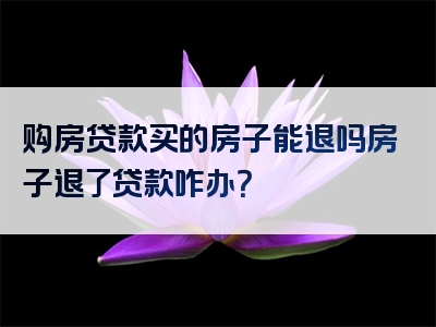 购房贷款买的房子能退吗房子退了贷款咋办？