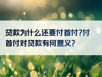 贷款为什么还要付首付？付首付对贷款有何意义？