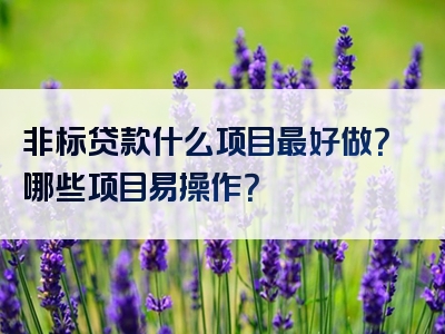 非标贷款什么项目最好做？哪些项目易操作？