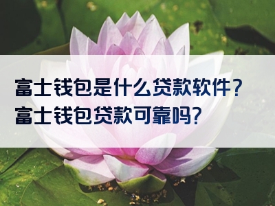 富士钱包是什么贷款软件？富士钱包贷款可靠吗？