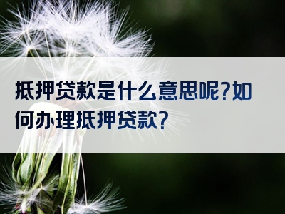 抵押贷款是什么意思呢？如何办理抵押贷款？