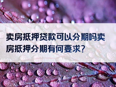 卖房抵押贷款可以分期吗卖房抵押分期有何要求？