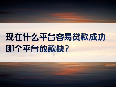 现在什么平台容易贷款成功哪个平台放款快？