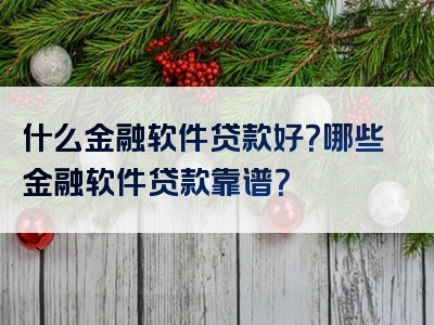 什么金融软件贷款好？哪些金融软件贷款靠谱？