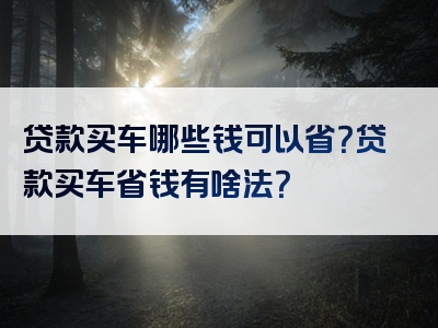 贷款买车哪些钱可以省？贷款买车省钱有啥法？