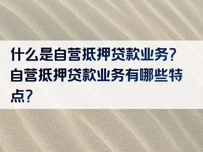 什么是自营抵押贷款业务？自营抵押贷款业务有哪些特点？