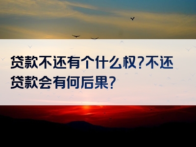 贷款不还有个什么权？不还贷款会有何后果？