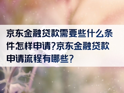 京东金融贷款需要些什么条件怎样申请？京东金融贷款申请流程有哪些？