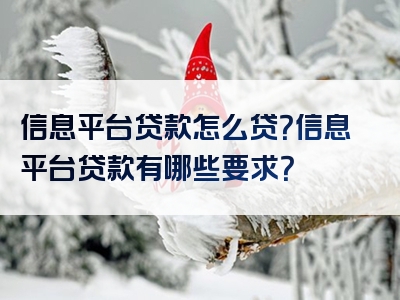 信息平台贷款怎么贷？信息平台贷款有哪些要求？