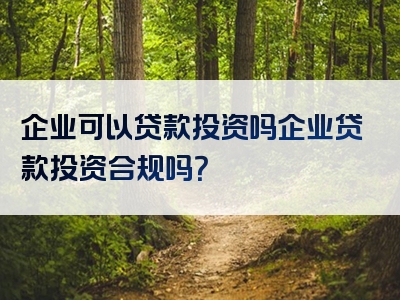 企业可以贷款投资吗企业贷款投资合规吗？