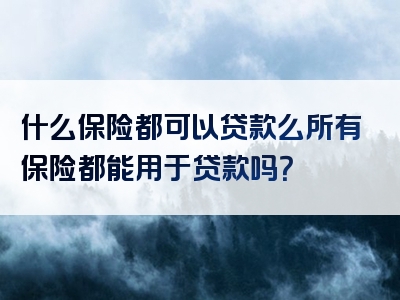 什么保险都可以贷款么所有保险都能用于贷款吗？