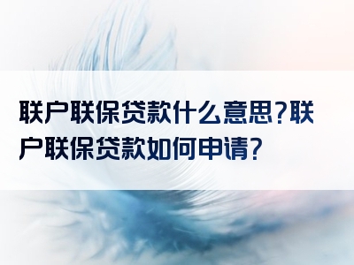 联户联保贷款什么意思？联户联保贷款如何申请？