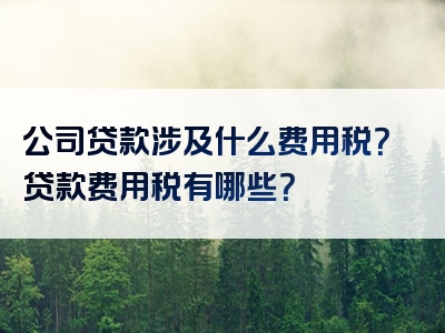 公司贷款涉及什么费用税？贷款费用税有哪些？