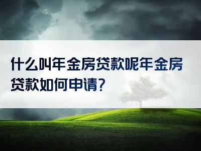 什么叫年金房贷款呢年金房贷款如何申请？