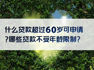 什么贷款超过60岁可申请？哪些贷款不受年龄限制？