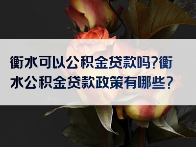 衡水可以公积金贷款吗？衡水公积金贷款政策有哪些？