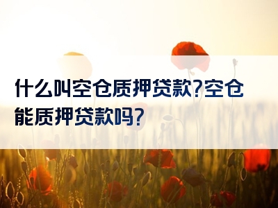 什么叫空仓质押贷款？空仓能质押贷款吗？