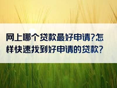 网上哪个贷款最好申请？怎样快速找到好申请的贷款？