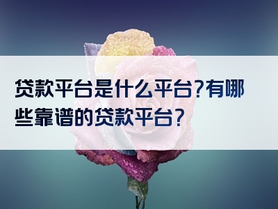 贷款平台是什么平台？有哪些靠谱的贷款平台？