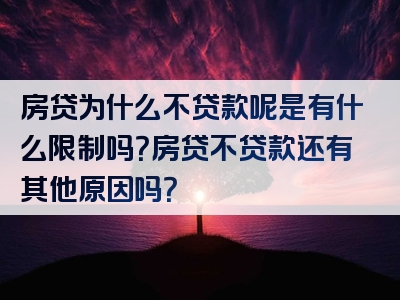 房贷为什么不贷款呢是有什么限制吗？房贷不贷款还有其他原因吗？