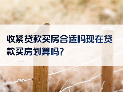 收紧贷款买房合适吗现在贷款买房划算吗？