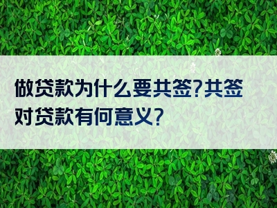 做贷款为什么要共签？共签对贷款有何意义？