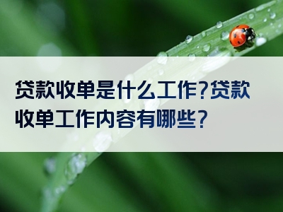 贷款收单是什么工作？贷款收单工作内容有哪些？