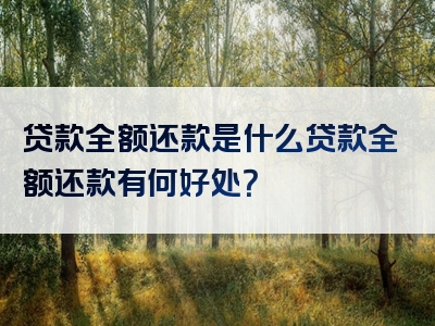 贷款全额还款是什么贷款全额还款有何好处？