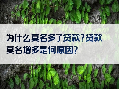 为什么莫名多了贷款？贷款莫名增多是何原因？