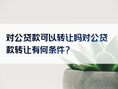 对公贷款可以转让吗对公贷款转让有何条件？