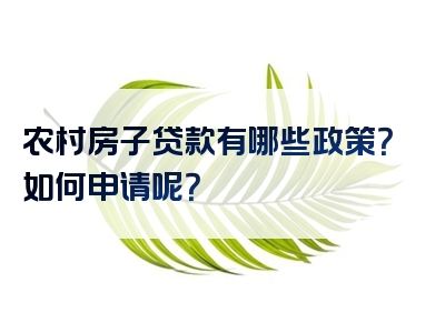 农村房子贷款有哪些政策？如何申请呢？