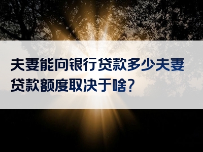 夫妻能向银行贷款多少夫妻贷款额度取决于啥？