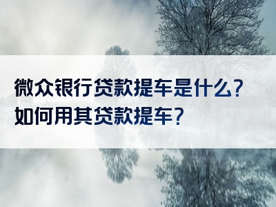 微众银行贷款提车是什么？如何用其贷款提车？