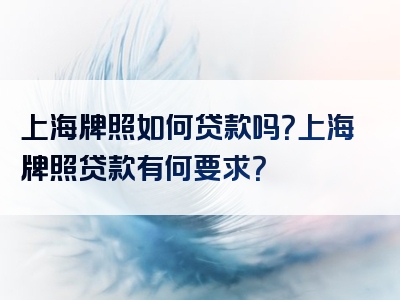 上海牌照如何贷款吗？上海牌照贷款有何要求？