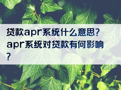 贷款apr系统什么意思？apr系统对贷款有何影响？