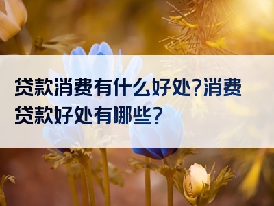 贷款消费有什么好处？消费贷款好处有哪些？