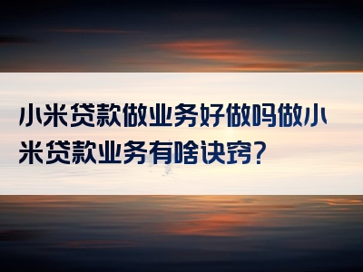 小米贷款做业务好做吗做小米贷款业务有啥诀窍？