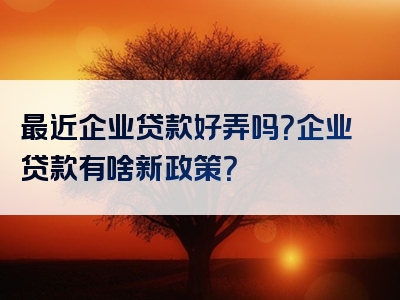 最近企业贷款好弄吗？企业贷款有啥新政策？