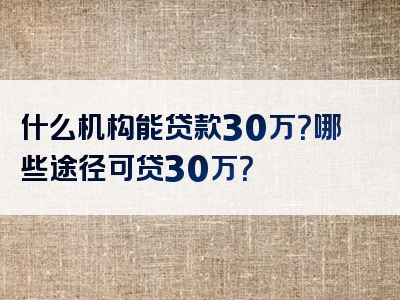 什么机构能贷款30万？哪些途径可贷30万？