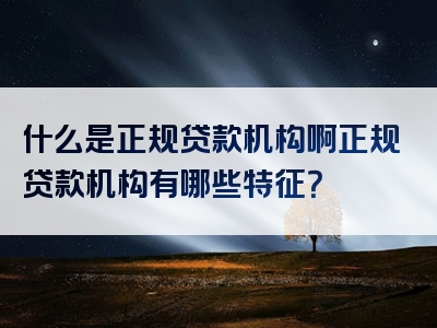 什么是正规贷款机构啊正规贷款机构有哪些特征？