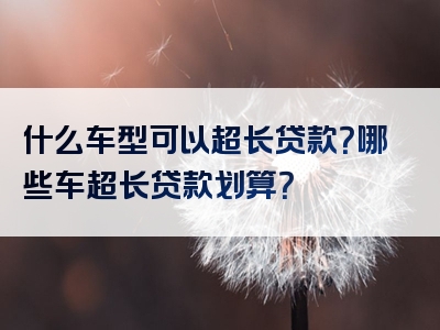 什么车型可以超长贷款？哪些车超长贷款划算？