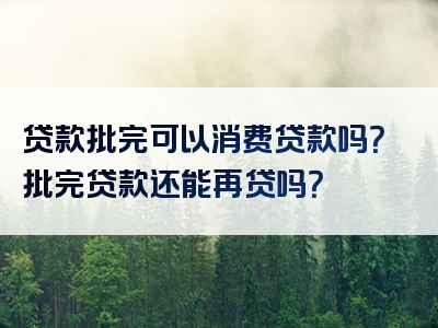 贷款批完可以消费贷款吗？批完贷款还能再贷吗？