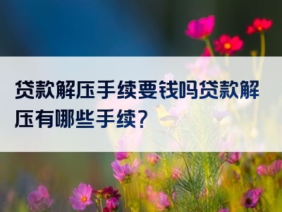 贷款解压手续要钱吗贷款解压有哪些手续？