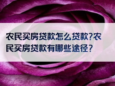 农民买房贷款怎么贷款？农民买房贷款有哪些途径？