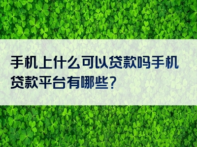 手机上什么可以贷款吗手机贷款平台有哪些？