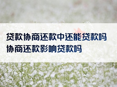 贷款协商还款中还能贷款吗协商还款影响贷款吗