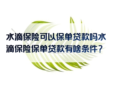 水滴保险可以保单贷款吗水滴保险保单贷款有啥条件？