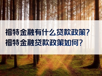 福特金融有什么贷款政策？福特金融贷款政策如何？