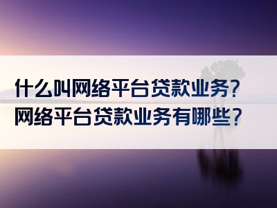 什么叫网络平台贷款业务？网络平台贷款业务有哪些？