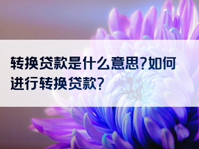 转换贷款是什么意思？如何进行转换贷款？